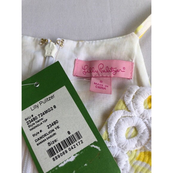 Lilly Pulitzer MAGNOLIA Halter Top Banana Daiquiri DANDELION YELLOW WHITE LACE 8 - Picture 10 of 10